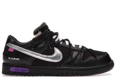 NIKE MEN'S NIKE DUNK LOW OFFWHITE LOT 50 SNEAKERS IN BLACK/METALLIC SILVER