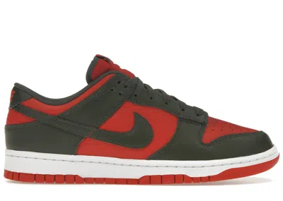 NIKE MEN'S NIKE DUNK LOW SNEAKERS IN MYSTIC RED/CARGO KHAKI/WHITE