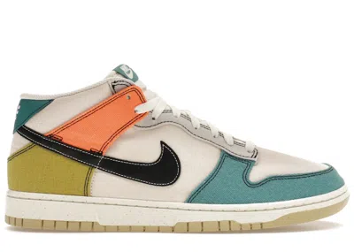 NIKE MEN'S NIKE DUNK MID SNEAKERS IN PALE IVORY/BLACK/MINERAL TEAL