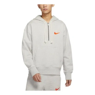 NIKE Men's Nike Embroidered Logo Half Zipper Hooded Knit Pullover Gray