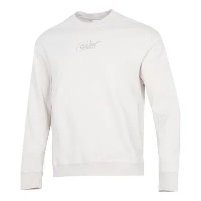 NIKE Men's Nike Embroidered Logo Solid Color Sports Round Neck Pullover White