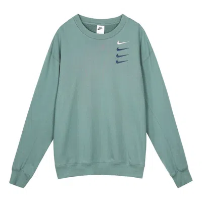 NIKE Men's Nike French Terry Swoosh 4 Embroidered Round Neck Sports Pullover Autumn Green