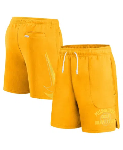 NIKE MEN'S NIKE GOLD MILWAUKEE BREWERS STATEMENT BALL GAME SHORTS