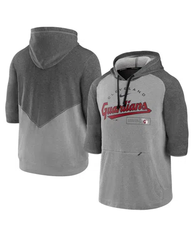 NIKE MEN'S NIKE HEATHER CHARCOAL, HEATHER GRAY CLEVELAND GUARDIANS TEAM MODERN ARCH 3/4 SLEEVE PULLOVER H