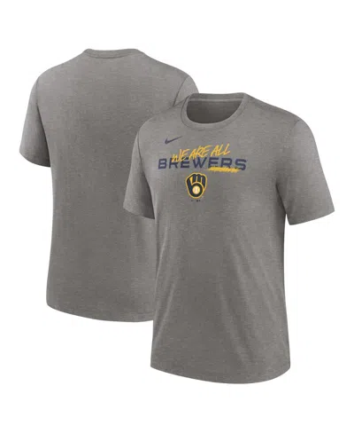 NIKE MEN'S NIKE HEATHER CHARCOAL MILWAUKEE BREWERS WE ARE ALL TRI-BLEND T-SHIRT