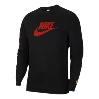 NIKE Men's Nike Large Logo Printing Round Neck Long Sleeves Black