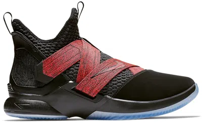 NIKE MEN'S NIKE LEBRON ZOOM SOLDIER 12 RED SNEAKERS IN BLACK