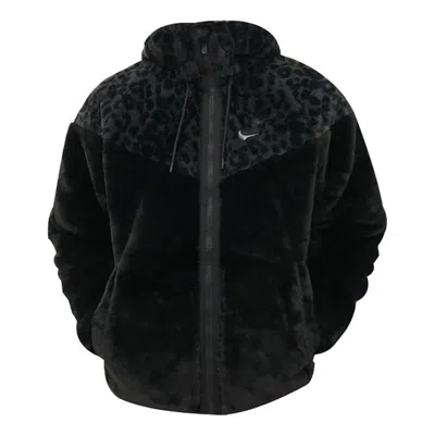 NIKE Men's Nike Leopard Print Splicing Brand Logo Printing Zipper Jacket Black
