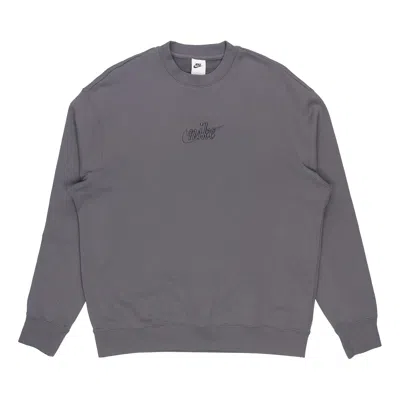 NIKE Men's Nike Logo Embroidered Loose Round Neck Gray