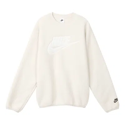 NIKE Men's Nike Logo Embroidered Loose Suede Round Neck Pullover Beige