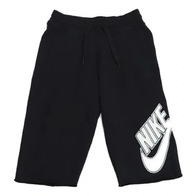 NIKE Men's Nike Logo Printing Pattern Lacing Elastic Waistband Straight Shorts Black
