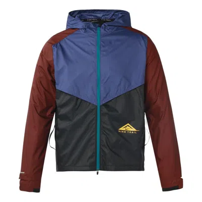 NIKE Men's Nike Logo Reflective Design Colorblock Zipper Hooded Long Sleeves Jacket Autumn Purple Black