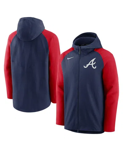 NIKE MEN'S NIKE NAVY AND RED ATLANTA BRAVES AUTHENTIC COLLECTION FULL-ZIP HOODIE PERFORMANCE JACKET