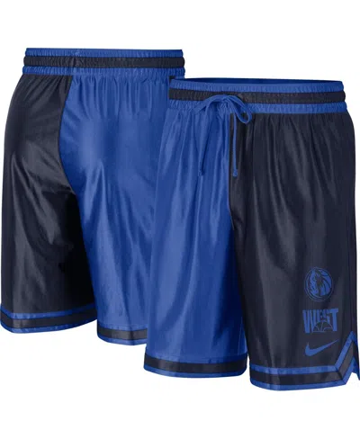 NIKE MEN'S NIKE NAVY, BLUE DALLAS MAVERICKS COURTSIDE VERSUS FORCE SPLIT DNA PERFORMANCE SHORTS