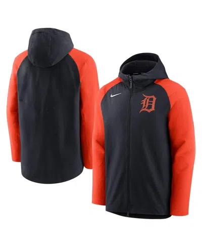 NIKE MEN'S NIKE NAVY, ORANGE DETROIT TIGERS AUTHENTIC COLLECTION PERFORMANCE RAGLAN FULL-ZIP HOODIE