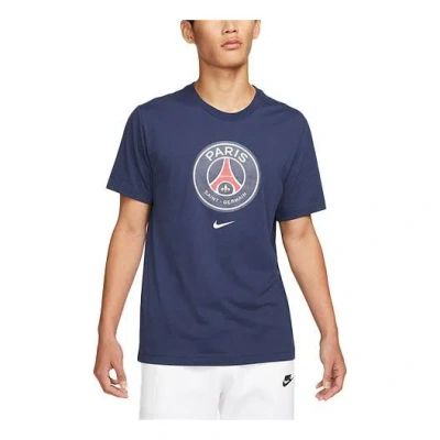 NIKE Men's Nike Paris Saint-Germain Crest Large team logo Printing Round Neck Casual Short Sleeve Blue