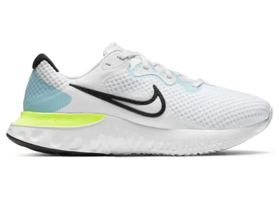NIKE MEN'S NIKE RENEW RUN 2 VOLT SNEAKERS IN WHITE/BLACK/LIGHT BLUE FURY