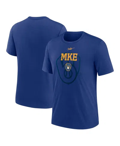 NIKE MEN'S NIKE ROYAL MILWAUKEE BREWERS REWIND RETRO TRI-BLEND T-SHIRT