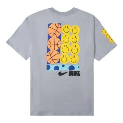 NIKE Men's Nike Smiling Face Basketball Pattern Printing Breathable Sports Short Sleeve Wolf Grey T-Shirt