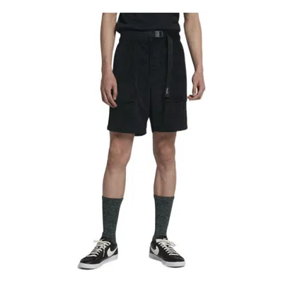 NIKE Men's Nike Solid Color Big Pocket Design Adjustable Belt Sports Straight Shorts Black