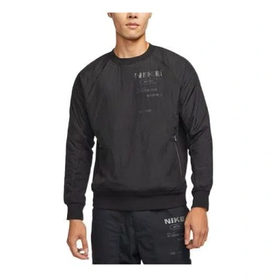 NIKE Men's Nike Solid Color French Terry Breathable Round Neck Pullover Long Sleeves Black