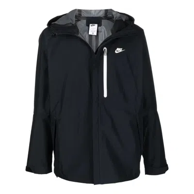 NIKE Men's Nike Solid Color Zipper Hooded Jacket Black