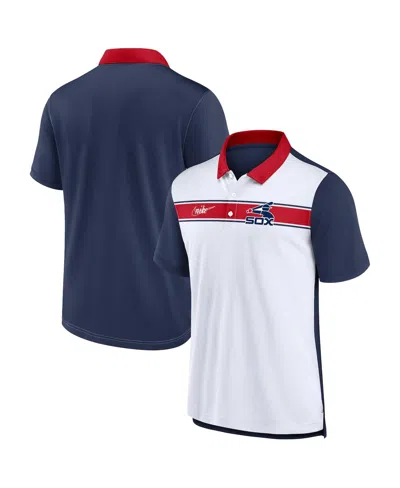 NIKE MEN'S NIKE WHITE, NAVY CHICAGO WHITE SOX REWIND STRIPE POLO SHIRT