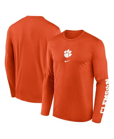 NIKE MEN'S ORANGE CLEMSON TIGERS PRIMETIME CENTER LOCKUP TWO-HIT LEGEND LONG SLEEVE T-SHIRT