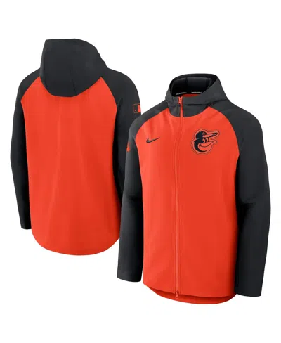 NIKE MEN'S ORANGE/BLACK BALTIMORE ORIOLES AUTHENTIC COLLECTION RAGLAN PERFORMANCE FULL-ZIP JACKET