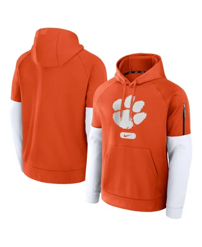 NIKE MEN'S ORANGE/WHITE CLEMSON TIGERS FITNESS RAGLAN PERFORMANCE PULLOVER HOODIE