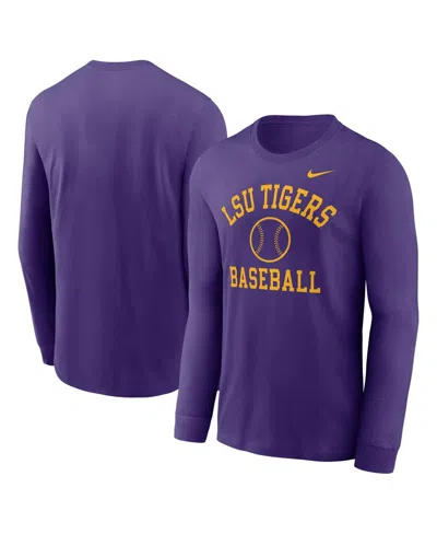 NIKE MEN'S PURPLE LSU TIGERS ESSENTIAL BASEBALL ARCH LONG SLEEVE T-SHIRT