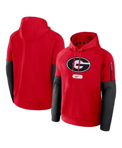 NIKE MEN'S RED GEORGIA BULLDOGS FITNESS RAGLAN PERFORMANCE PULLOVER HOODIE