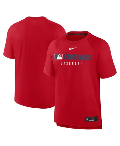 NIKE MEN'S RED ST. LOUIS CARDINALS AUTHENTIC COLLECTION PREGAME RAGLAN PERFORMANCE T-SHIRT