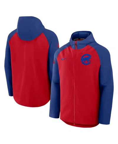 NIKE MEN'S RED/ROYAL CHICAGO CUBS AUTHENTIC COLLECTION RAGLAN PERFORMANCE FULL-ZIP JACKET