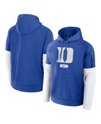 NIKE MEN'S ROYAL DUKE BLUE DEVILS FITNESS RAGLAN PERFORMANCE PULLOVER HOODIE