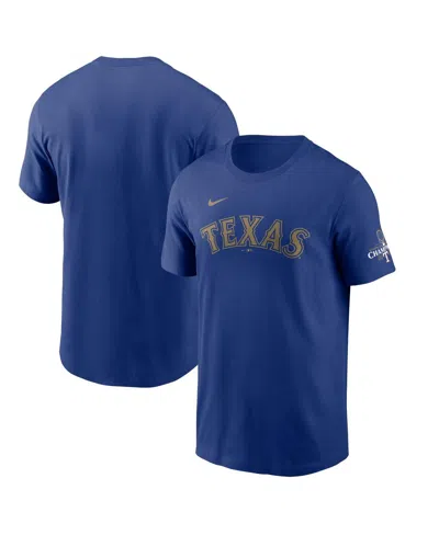 NIKE MEN'S ROYAL TEXAS RANGERS 2024 GOLD COLLECTION WORDMARK T-SHIRT