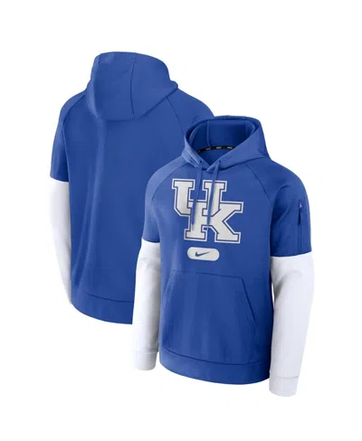 NIKE MEN'S ROYAL/WHITE KENTUCKY WILDCATS FITNESS PERFORMANCE PULLOVER HOODIE