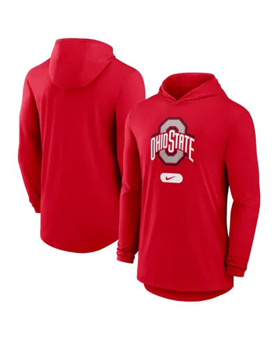 NIKE MEN'S SCARLET OHIO STATE BUCKEYES LIGHTWEIGHT PERFORMANCE LONG SLEEVE HOODIE T-SHIRT