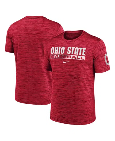NIKE MEN'S SCARLET OHIO STATE BUCKEYES VELOCITY BASEBALL WORDMARK STACK PERFORMANCE T-SHIRT