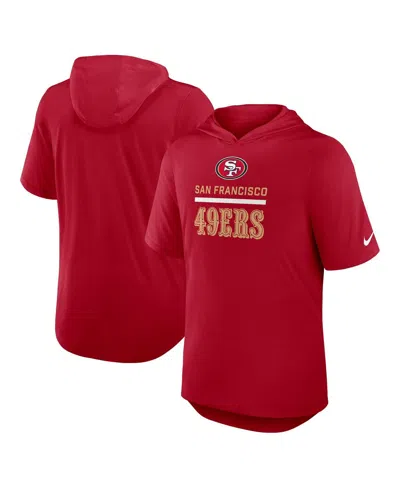 NIKE MEN'S SCARLET SAN FRANCISCO 49ERS LOCKUP TRI-BLEND HOODIE T-SHIRT