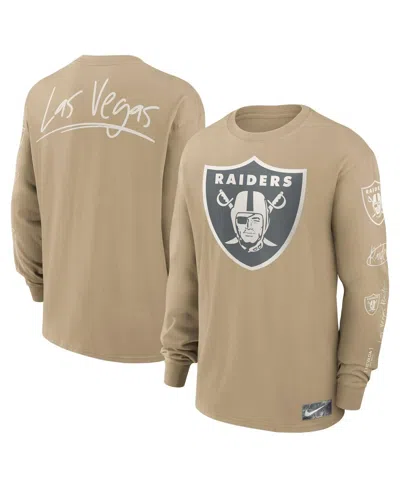 NIKE MEN'S TAN LAS VEGAS RAIDERS ESSENTIAL STATEMENT MAX90 LONG SLEEVE T-SHIRT