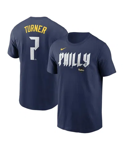 NIKE MEN'S TREA TURNERÂ ROYAL PHILADELPHIA PHILLIES 2024 CITY CONNECT FUSE NAME NUMBER T-SHIRT