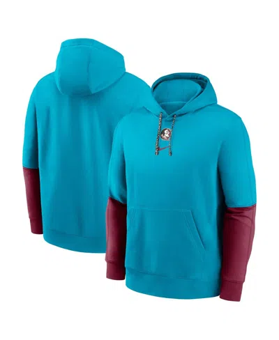 NIKE MEN'S TURQUOISE/GARNET FLORIDA STATE SEMINOLES 2024 SIDELINE CLUB FLEECE PULLOVER HOODIE
