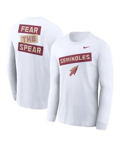 NIKE MEN'S WHITE FLORIDA STATE SEMINOLES TWO-HIT CLASSIC LOCATION LONG SLEEVE T-SHIRT