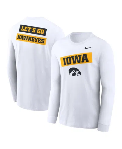 NIKE MEN'S WHITE IOWA HAWKEYES TWO-HIT CLASSIC LOCATION LONG SLEEVE T-SHIRT