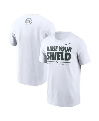 NIKE MEN'S WHITE MICHIGAN STATE SPARTANS 2025 FOOTBALL FAN RAISE YOUR SHIELD T-SHIRT