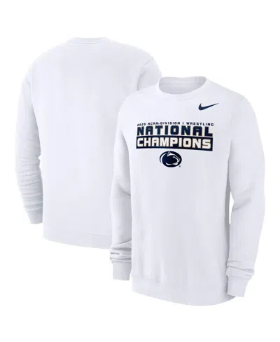 NIKE MEN'S WHITE PENN STATE NITTANY LIONS 2025 NCAA WRESTLING NATIONAL CHAMPIONS CLUB FLEECE PULLOVER SWE
