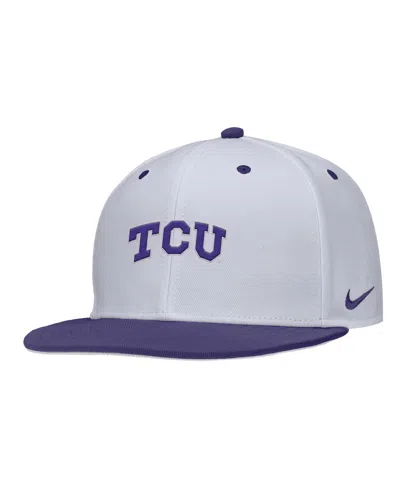 NIKE MEN'S WHITE TCU HORNED FROGS ON-FIELD BASEBALL PERFORMANCE FITTED HAT