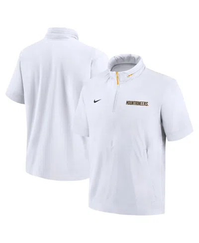 NIKE MEN'S WHITE WEST VIRGINIA MOUNTAINEERS 2024 SIDELINE COACH SHORT SLEEVE HALF-ZIP HOODIE JACKET