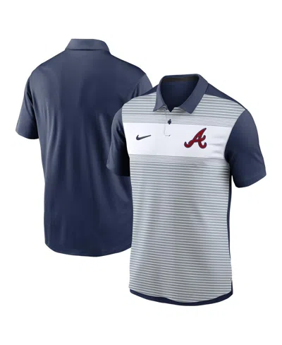 NIKE MEN'S WHITE/NAVY ATLANTA BRAVES VAPOR STRIPED PERFORMANCE POLO SHIRT